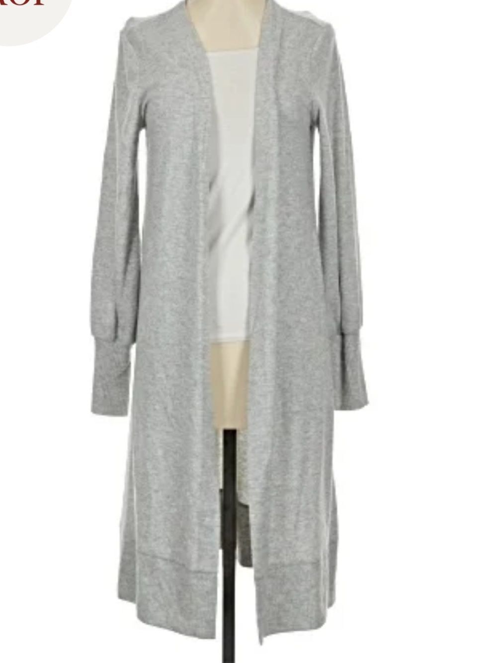 Lucky Brand Women’s Cloud Rib Light Gray Longline Open-Front Cardigan